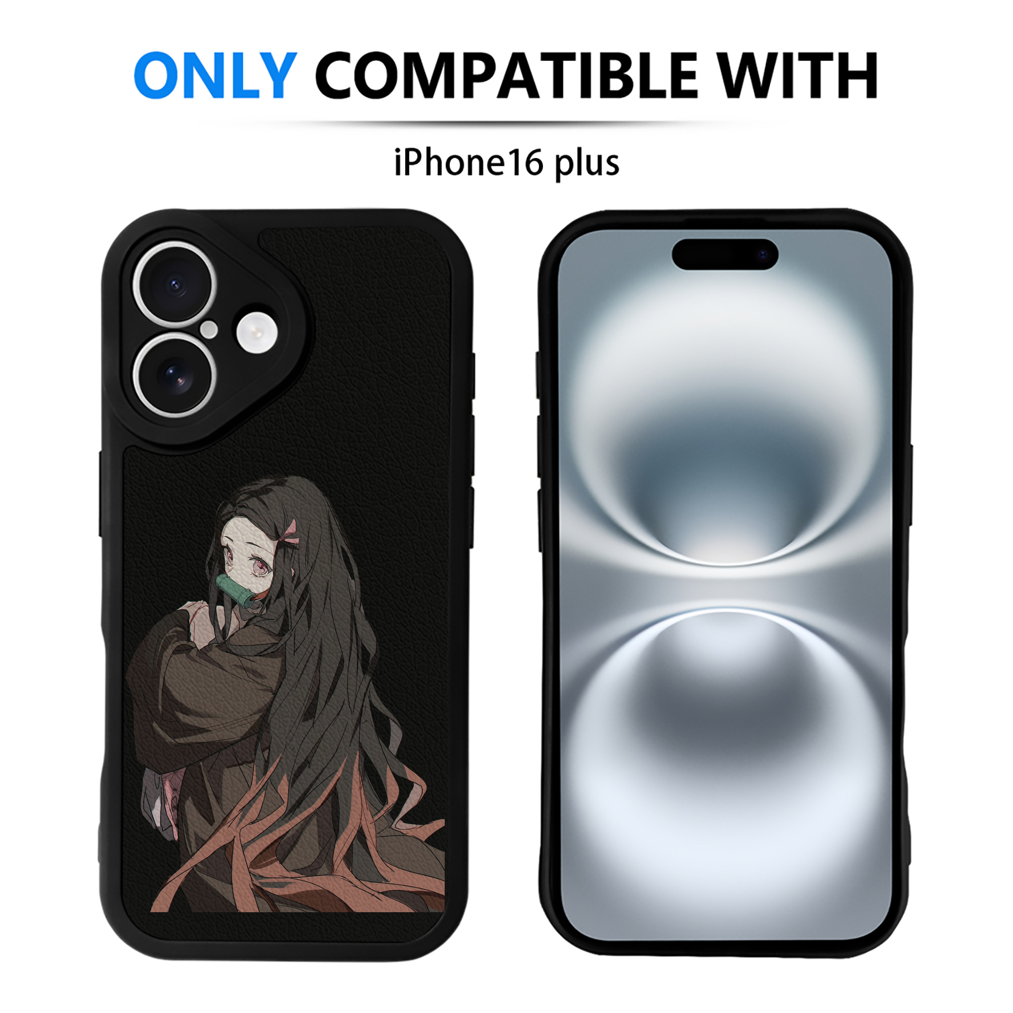 （画像用） 鬼滅の刃（きめつのやいば）竈門 禰󠄀豆子／かまど ねずこ Kamado Nezuko 【iPhone 16シリーズ対応】シリコンスマホケース（レザー調） 材質：シリコン
